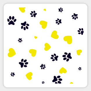 Dog Paw Yellow Hearts Art Sticker